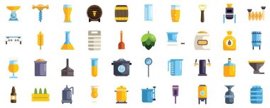 Bu vektör simgesi bira demleme sürecinde kullanılan çeşitli ekipman ve malzemeleri içerir