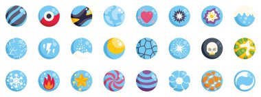 Gui tasarımı için farklı güçler gösteren sihirli kristal küre simgeleri