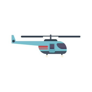 Havada uçan, beyaz bir arka planda izole edilmiş mavi bir helikopterin basit vektör çizimi