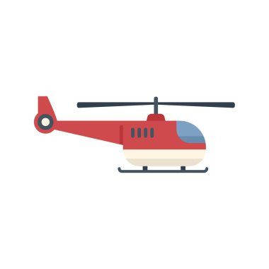 Bu düz simge dizaynında havada uçan kırmızı bir helikopter var.