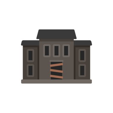 Kapıları ve pencereleri tahtayla kapatılmış terk edilmiş bir binanın tasviri, yoksulluk, kentsel bozulma veya konut kriziyle ilgili konular için mükemmel