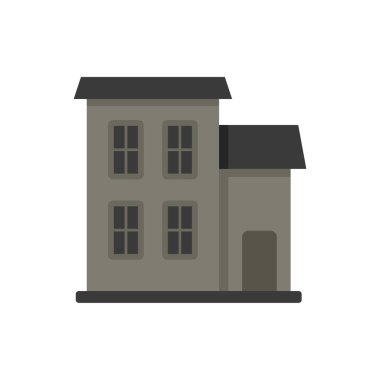 Beyaz arka planda izole edilmiş iki katlı gri bir binanın basit vektör çizimi