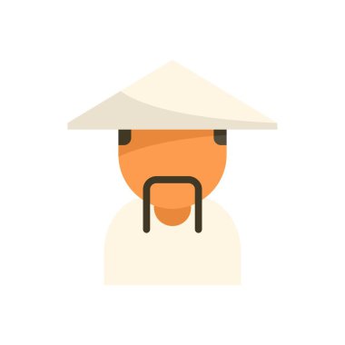 Geleneksel konik şapka ve geleneksel kıyafet giyen Asyalı bir adamın basit vektör çizimi