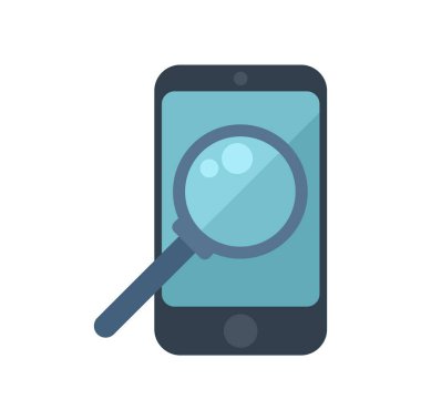 Akıllı telefon ekranının üzerinde gezinen büyüteç, mobil arama ve çevrimiçi bilgi alma kavramını sembolize ediyor