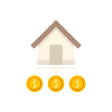 Gayrimenkul yatırımını temsil eden üç madeni para yığınının üzerinde duran bir evin basit vektör çizimi