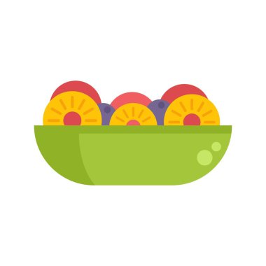 Yeşil kase dilimlenmiş ananas ve üzümlerle doludur bu sağlıklı atıştırmalık ya da tatlı ikonunda