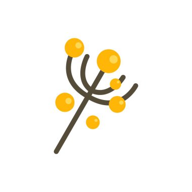 Beyaz arka planda izole edilmiş sarı polenli mimoza dalının minimalist vektör çizimi