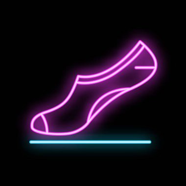 Glowing neon sign depicting a no show sock on a black background clipart