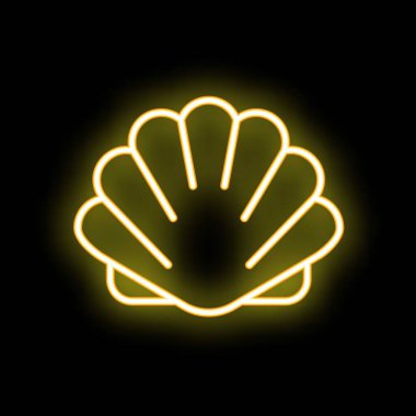 Siyah arkaplanda parlayan deniz tarağı şeklindeki sarı neon tabela