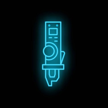 Siyah arkaplanda parlayan dövme makinesinin mavi neon simgesi