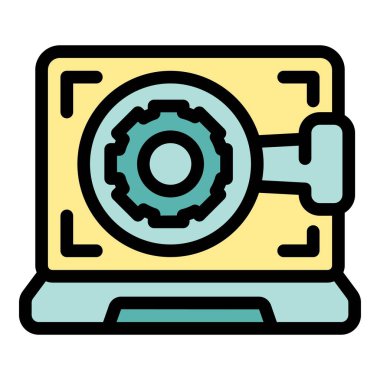 Bilgisayara, dijital güvenlik ve veri korumasını sembolize eden şifreli kilit mekanizması erişiliyor