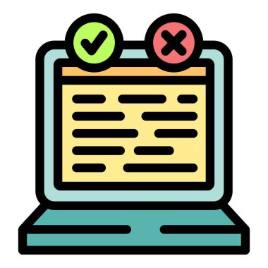 Evet ya da hayır şeklinde işaretli ve çapraz simgeli çevrimiçi araştırmayı gösteren dizüstü bilgisayar