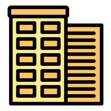 Modern mimariyi temsil eden çok katlı bir binanın basit renkli simgesi