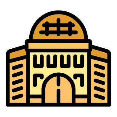 Sütunları ve büyük girişi olan parlamento binası, hükümet ve yasalarla ilgili vektörün ana hatlarıyla