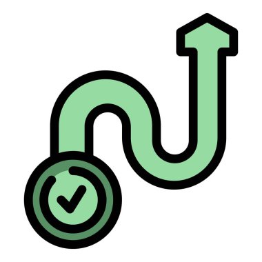 Sarmal yol, yukarı doğru bir ok ve bir kontrol işareti simgesi ile sembolize edilen başarıya götürüyor