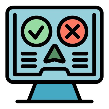 Çevrimiçi anket bilgisayarı metin eklemek için kopyalama alanı ile evet ve hayır için x işaretlerini gösteriyor