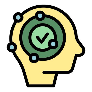 Beyin çalışma sürecinin içinde kontrol işareti olan insan kafası profili bir fikri doğruluyor.