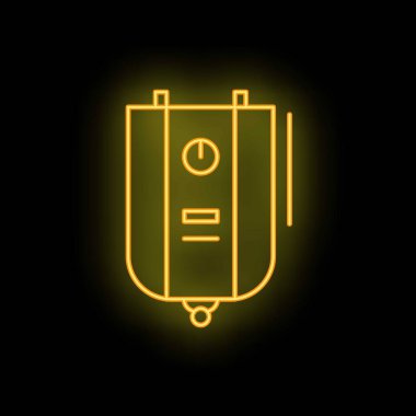 Siyah arkaplanda parlayan elektrikli su ısıtıcısının sarı neon simgesi