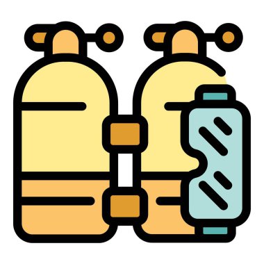 Scuba dalış ekipmanları ikonu, iki oksijen tankı bağlı ve bir dalış maskesi, sualtı keşfi için gerekli donanım