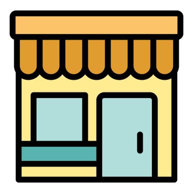 Turuncu tenteli sarı bir dükkanın bu ikonu yerel işletmeleri ve ticareti temsil ediyor.