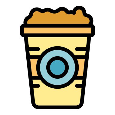 Logosu, kapağı ve sıcak kahvesi olan tek kullanımlık kahve bardağının basit vektör simgesi.