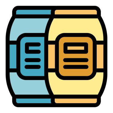 İki protein tozu kutusunu gösteren basit bir vektör. Kendi besin bilgileri beyaz arka planda yan yana.