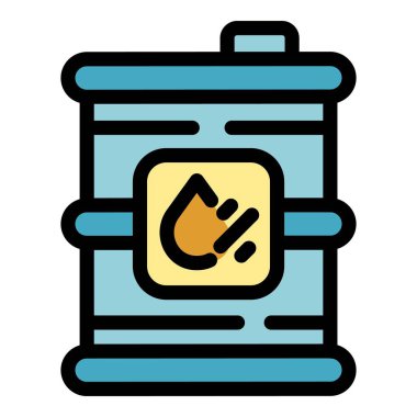 Mavi metal varil, içinde yanıcı sıvı ve güvenlik işareti var.