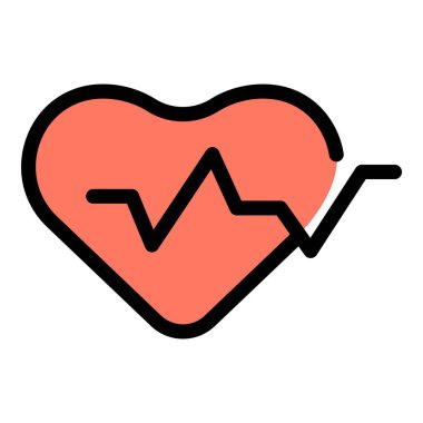 Basit kırmızı kalp şekli, beyaz arkaplanda siyah bir çizgi ile nabız oranını gösteriyor.