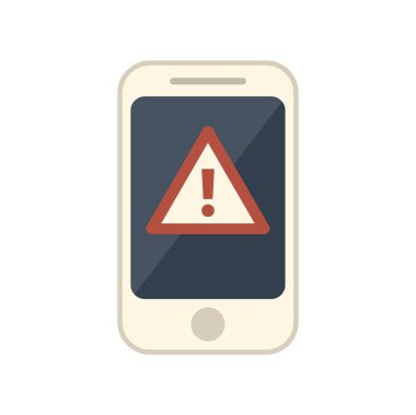 Kırmızı üçgen uyarı işareti ile ünlem işareti gösteren akıllı telefon, potansiyel bir sorunu veya uyarıyı gösterir