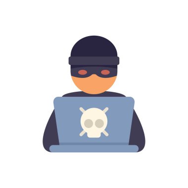 Maskeli hacker siber suç işlemek için dizüstü bilgisayar kullanıyor.