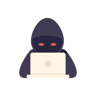 Kullanıcı verilerini çalmak için laptop kullanan siyah başlıklı bir bilgisayar korsanı