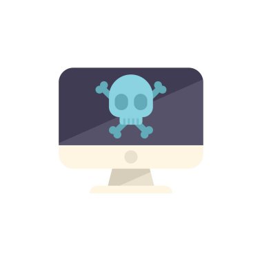 Bilgisayar, çevrimiçi tehditleri ve siber güvenliğin önemini temsil eden bir kafatası ve çapraz kemik simgesi gösteriyor