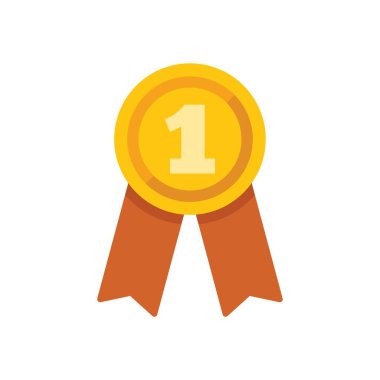 Kırmızı kurdeleli altın madalya zaferi simgeliyor ve bir numara olma konsepti