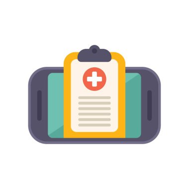 Bu düz dizayn simgesi online tıbbi kayıt veya teletıp konseptini gösteriyor