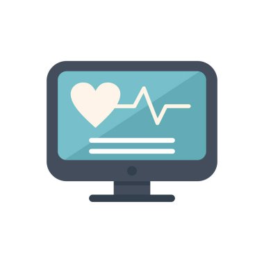 Bilgisayar monitörü kalp atışı ikonunu gösteriyor. Hastanenin veya kliniğin hayati belirtilerini gösteriyor.