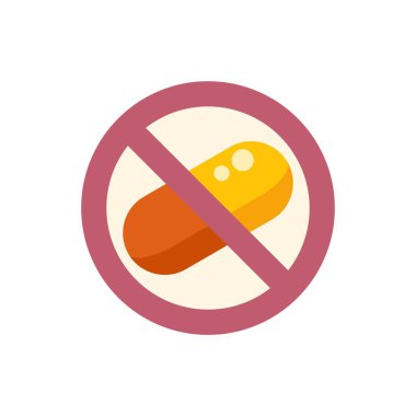 Kırmızı yasaklama işareti, uyuşturucu sınırlamasını sembolize eden sarı ve turuncu bir hapı geçmektir.