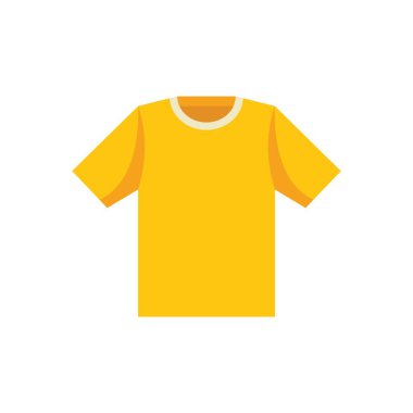 Beyaz arka planda izole edilmiş sarı bir tişört tasviri gündelik kıyafetleri temsil ediyor.