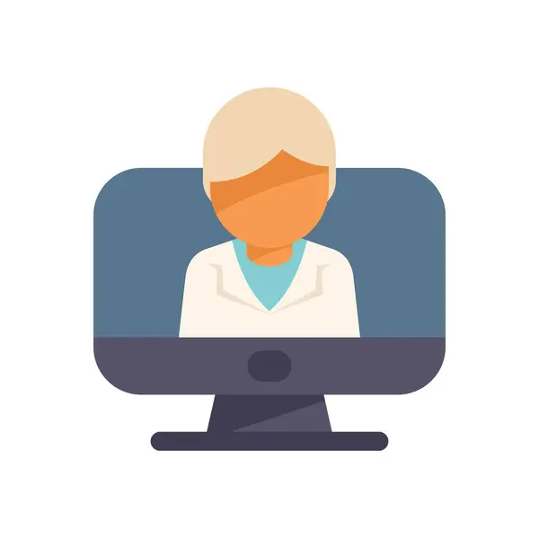 stock vector Online medical consultation concept with doctor attending patient on computer screen