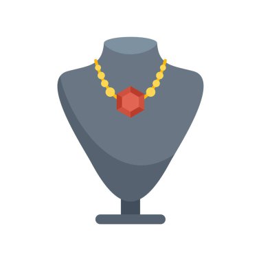 Klasik gri manken büstü güzel bir altın ve yakut kolye sergiliyor.