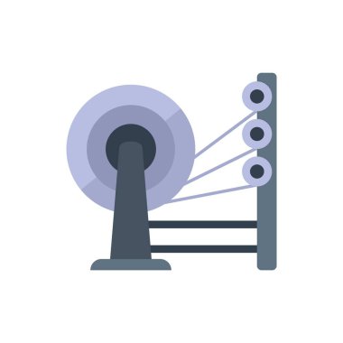 Bu vektör illüstrasyonu, tekstil üretimi ve üretimini temsil eden, iplikleri makaraların üzerine saran endüstriyel bir tekstil makinesini içerir.