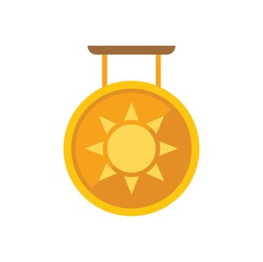 Güneş görüntüsü olan yuvarlak ahşap gong asılı, sıcak ve davetkar bir atmosfer yaratıyor.