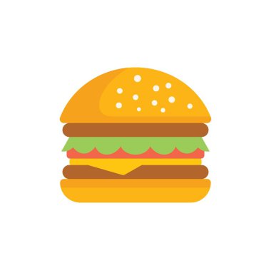 Bu vektör çiziminde köfteli, peynirli, marullu, domatesli ve susamlı çizburger var.