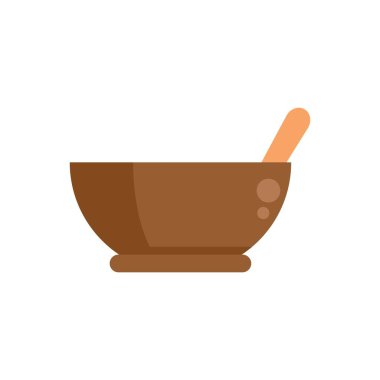 Kahverengi bir seramik kasenin, kenarında tahta bir kaşık bulunan basit bir çizimi.