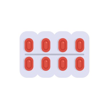 Beyaz arka planda kırmızı oval şekilli haplar içeren su toplaması tıbbi tedavi, sağlık ve eczacılık sektörünü temsil ediyor.