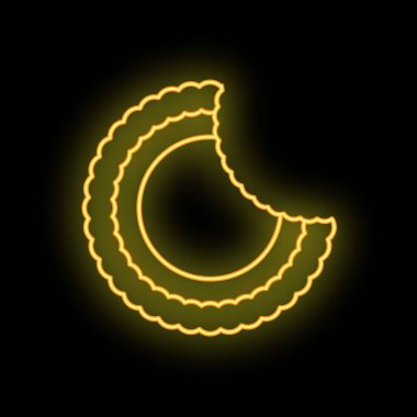 Kurabiye şeklinde parlak sarı neon bir tabela. İçinden bir ısırık alınmış, siyah bir arka planda parlıyor.
