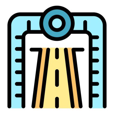 This icon represents a road width measuring device, useful for depicting construction, engineering, and infrastructure projects clipart