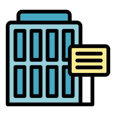 Önemli bilgileri gösteren bir tabelası olan modern ofis binası, bir şirketi veya kuruluşu temsil etmek için mükemmel.