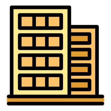 Pencereli modern çok katlı bina cephesinin basit vektör çizimi, şehir yaşamını ve şehir hayatını sembolize ediyor