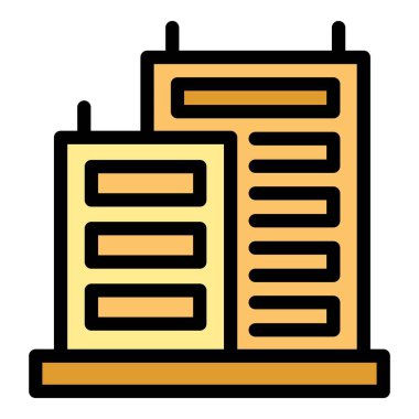 Antenli iki modern binayı temsil eden basit ana hat renk simgesi, uygulamalar veya web siteleri için mükemmel