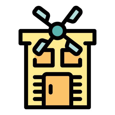 Sarı yel değirmeni binasının çevre dostu yeşil enerji üreten basit bir simgesi